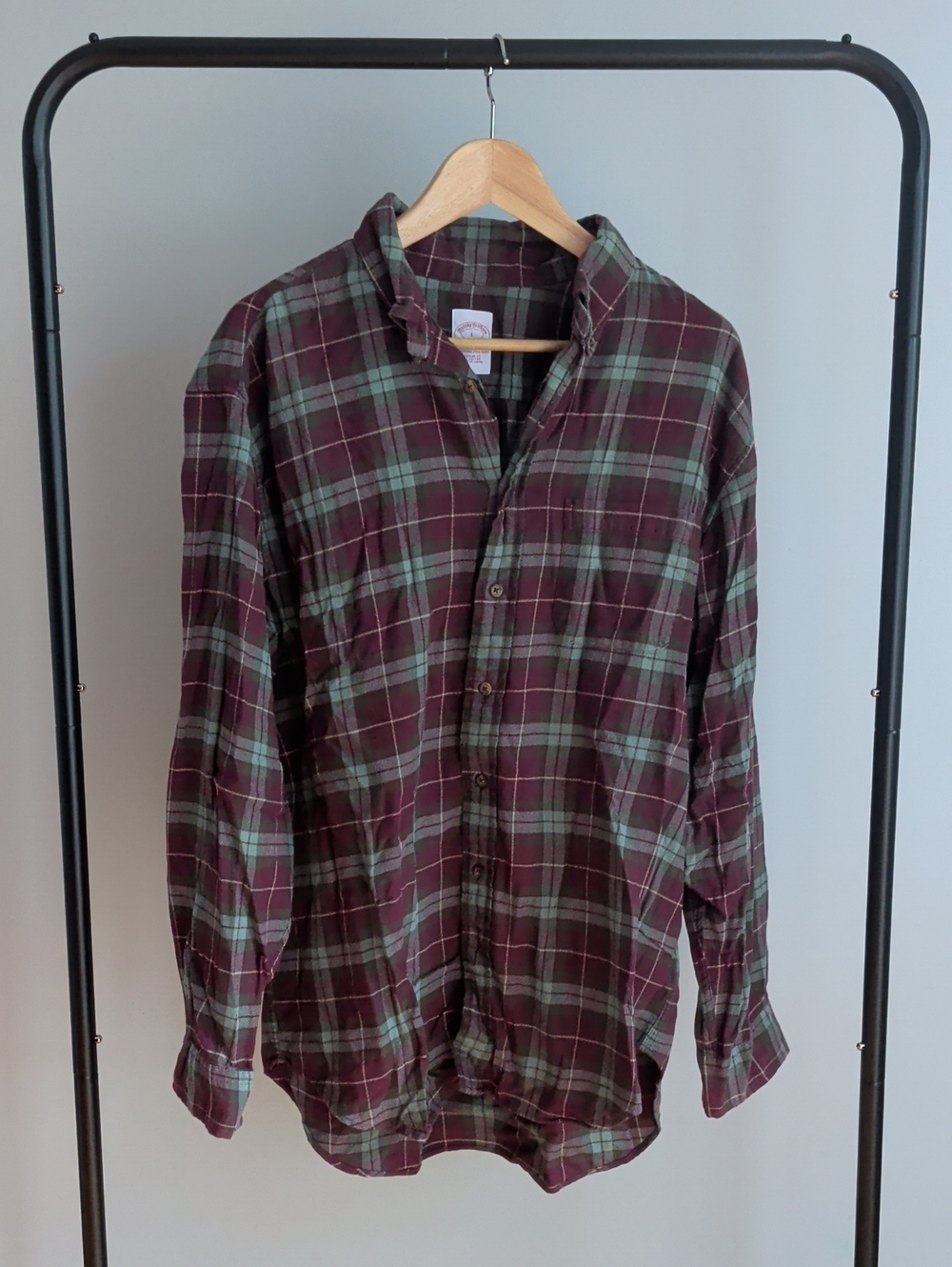 Brooks Brothers Burgundy & Green Plaid Button-Down Shirt
